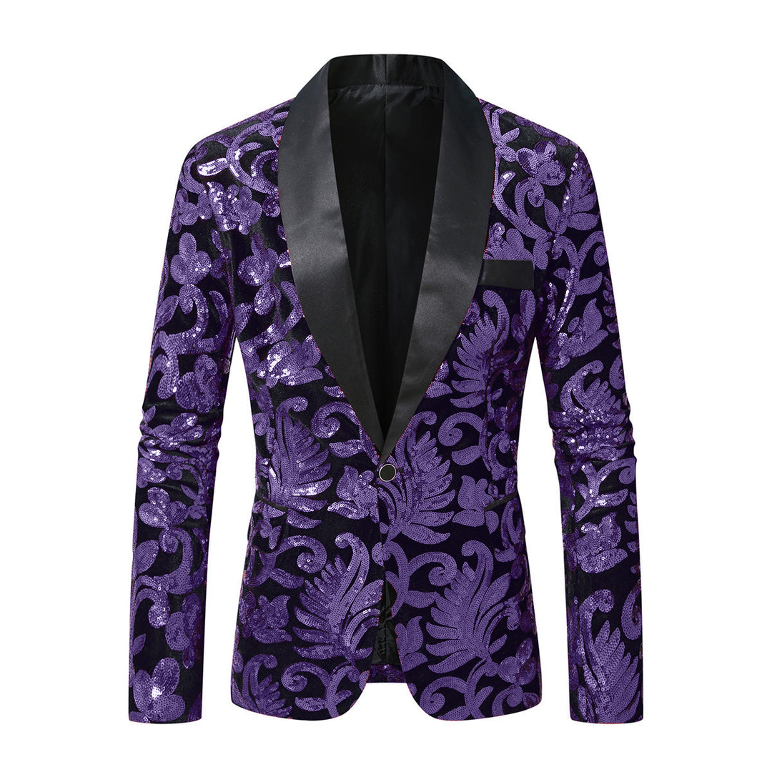 Herren Funkelnder Pailletten-Blazer mit floralem Design Aliams