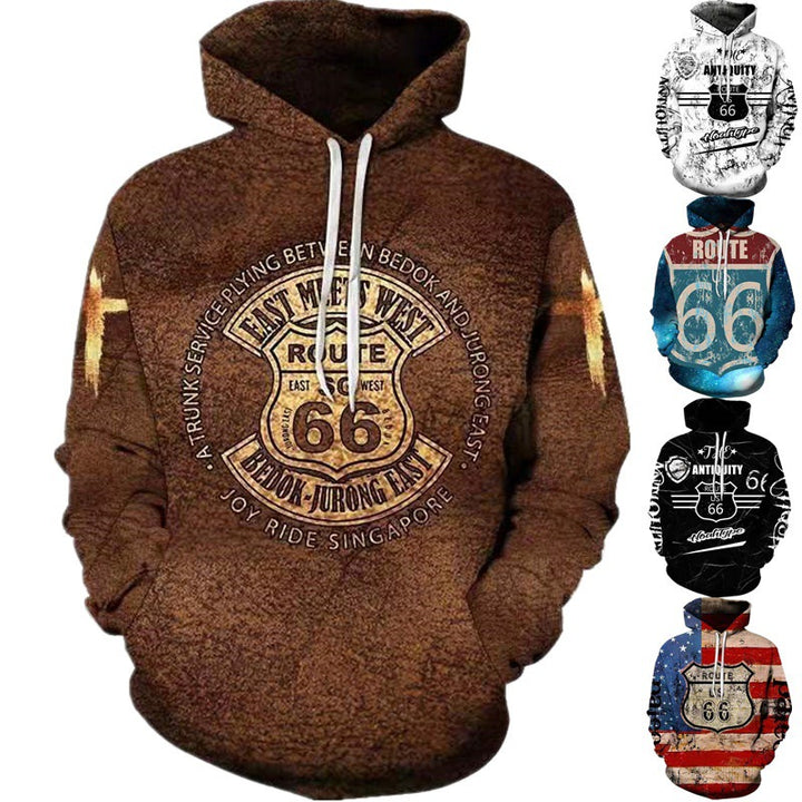 Herren Kapuzenpullover mit auffälligem Route 66 Grafikdesign und hochwertigem Materialmix Aliams