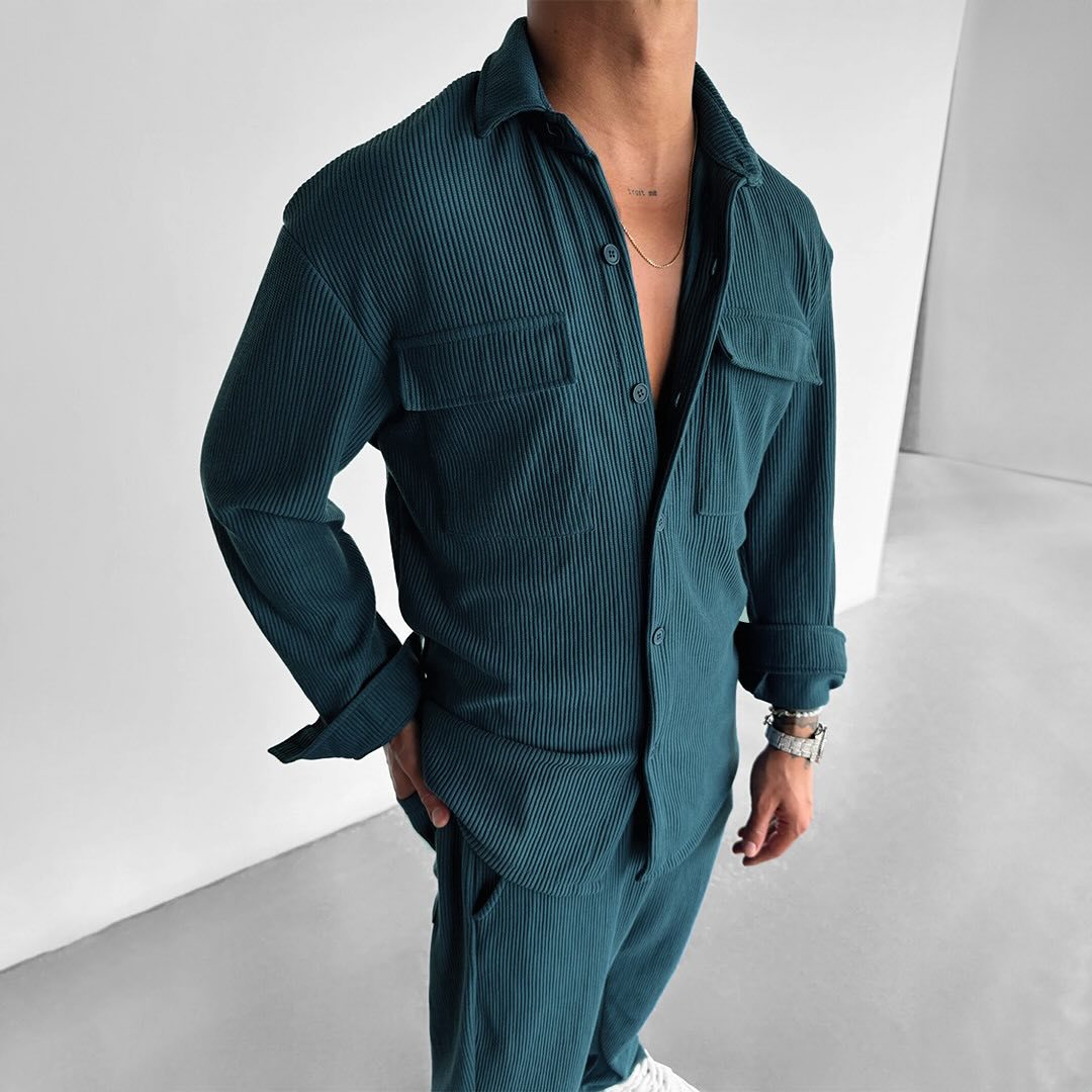 Herren utility Hemdbluse mit doppelten Brusttaschen Aliams