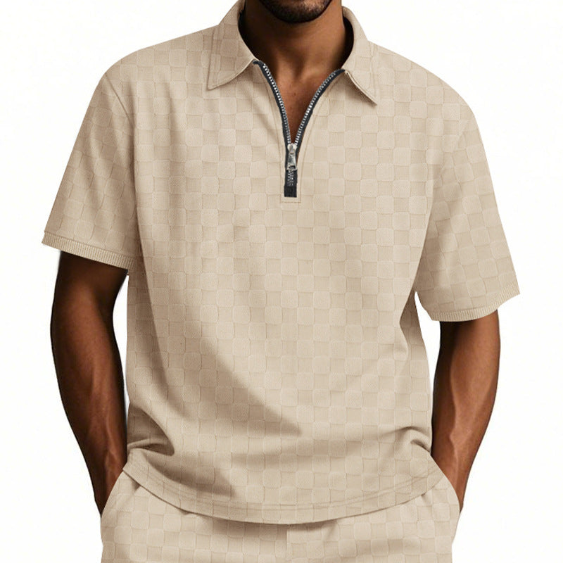 Herren Kurzarm Hemd mit Reißverschluss Aliams