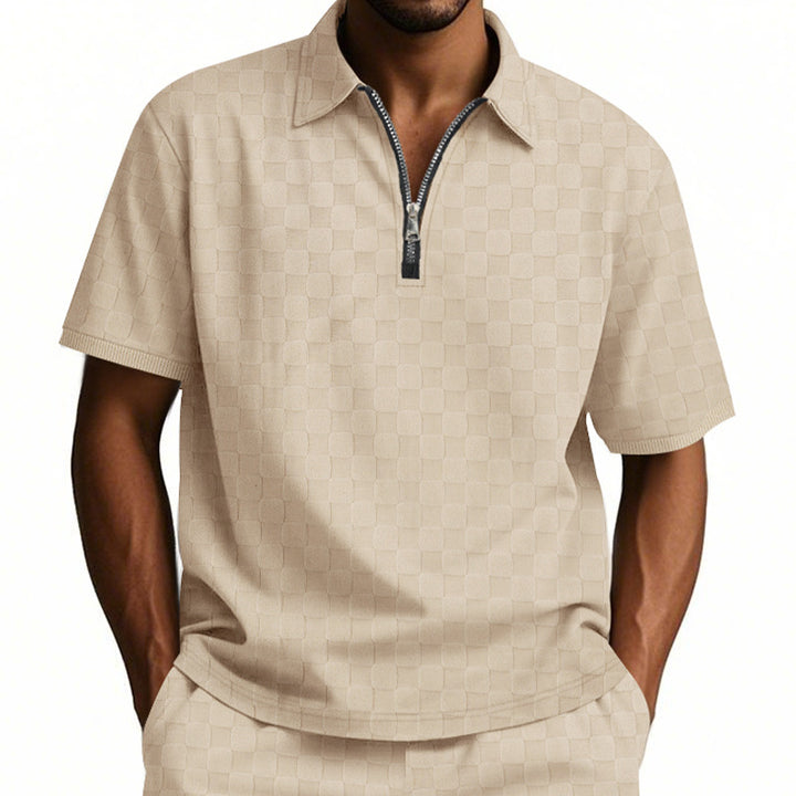 Herren Kurzarm Hemd mit Reißverschluss Aliams