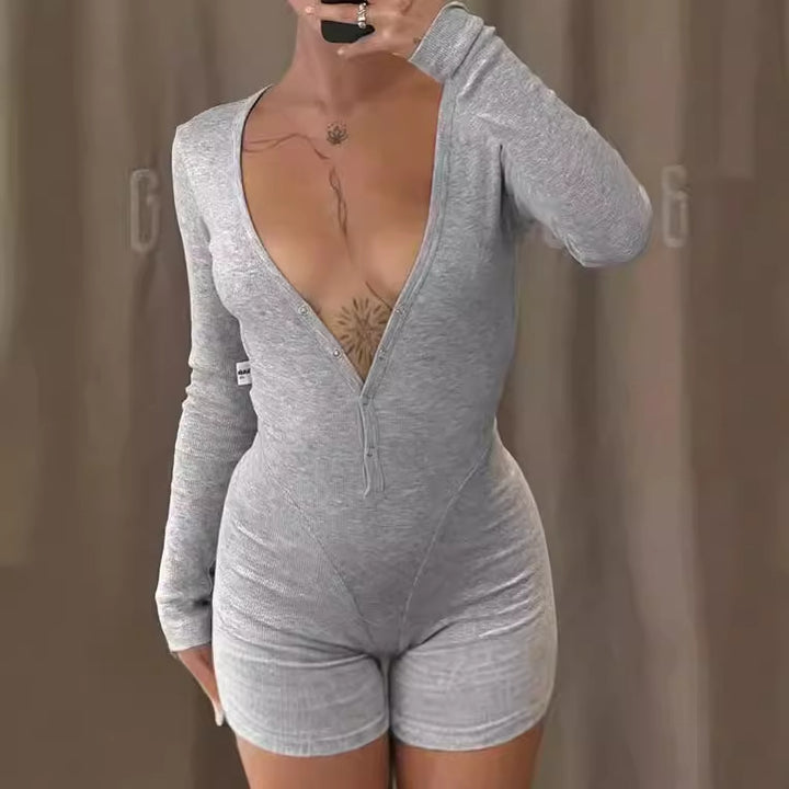 Damen Einteiler mit modernem Schnitt und Knopf-Detail Aliams