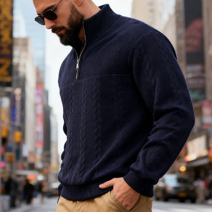 Herren Fleece-Pullover mit hohem Kragen und Reißverschluss Aliams