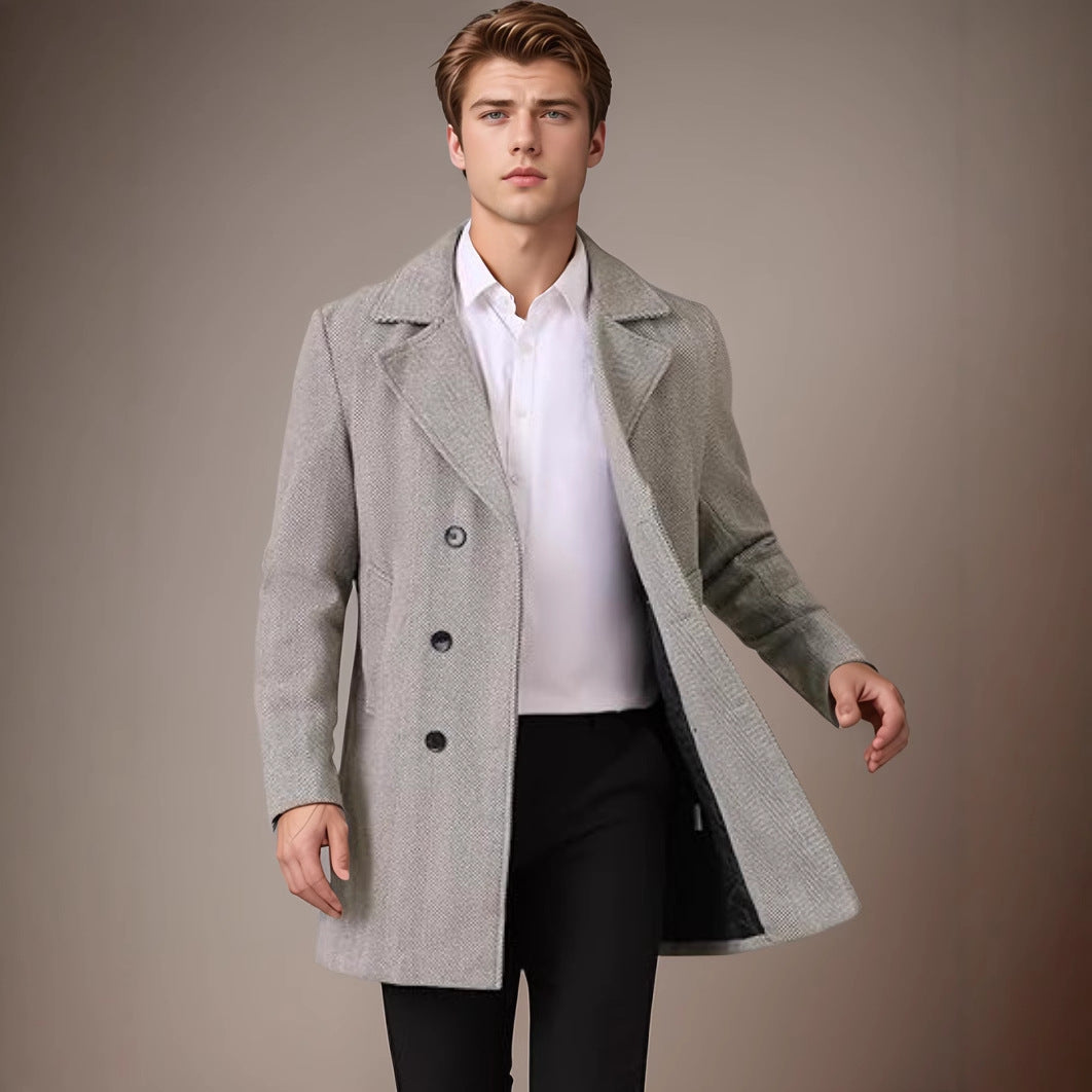 Herren eleganter Wende-Mantel mit doppelter Knopfleiste und verborgenem Gürtel Aliams