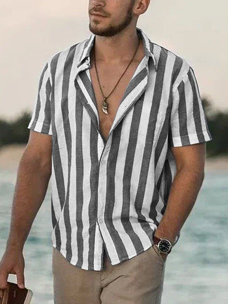 Herren gestreiftes Kurzarmhemd mit modernem Schnitt und entspannter Passform Aliams