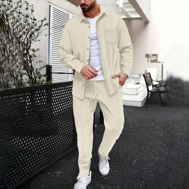 Herren Freizeitanzug mit bequemen Hemd und elastischer Hose Aliams