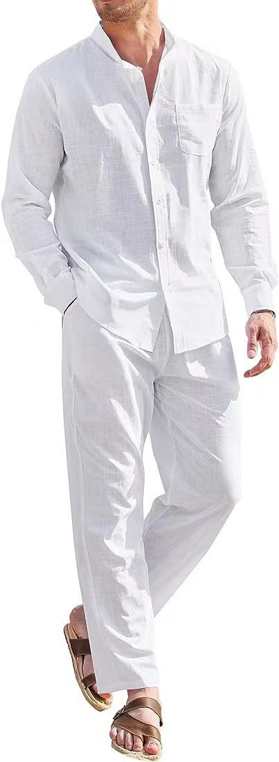 Herren elegantes Langarmhemd mit bequemer Hose Aliams