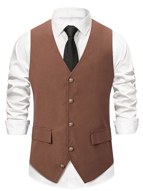 Herren schicke Weste mit Knopf-Design und zwei Taschen Aliams