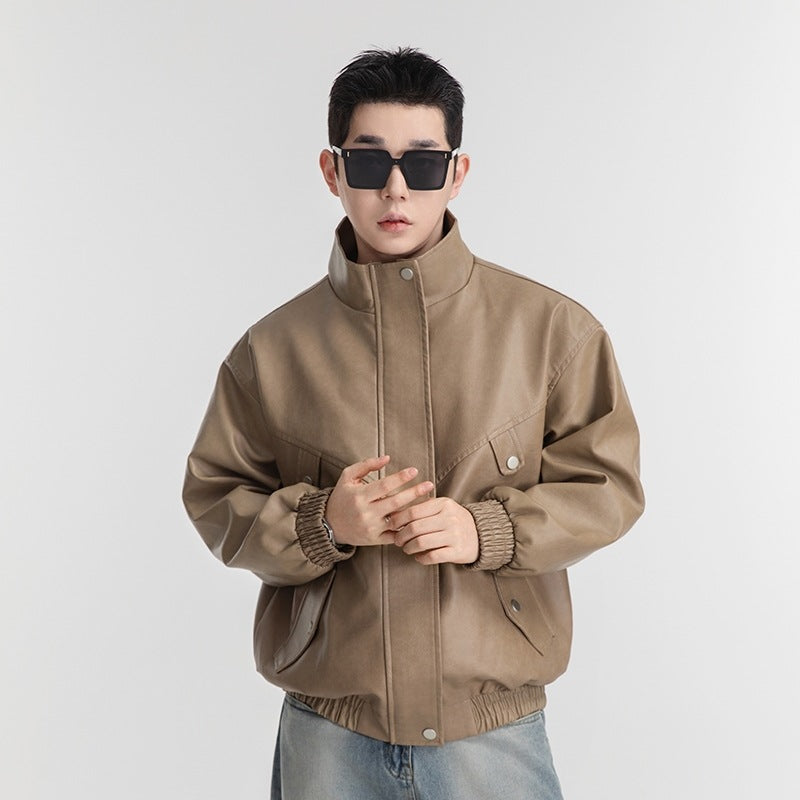 Herren Kunstlederjacke im lässigen Look mit praktischen Pattentaschen Aliams