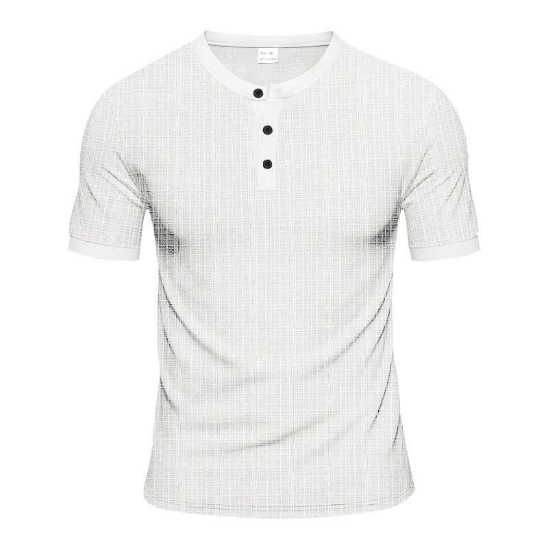 Herren Kurzarm-Henley-Shirt mit moderner Knopfleiste und subtiler Struktur Aliams