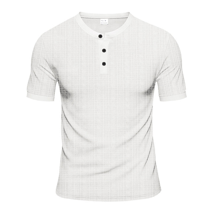 Herren Kurzarm-Henley-Shirt mit moderner Knopfleiste und subtiler Struktur Aliams