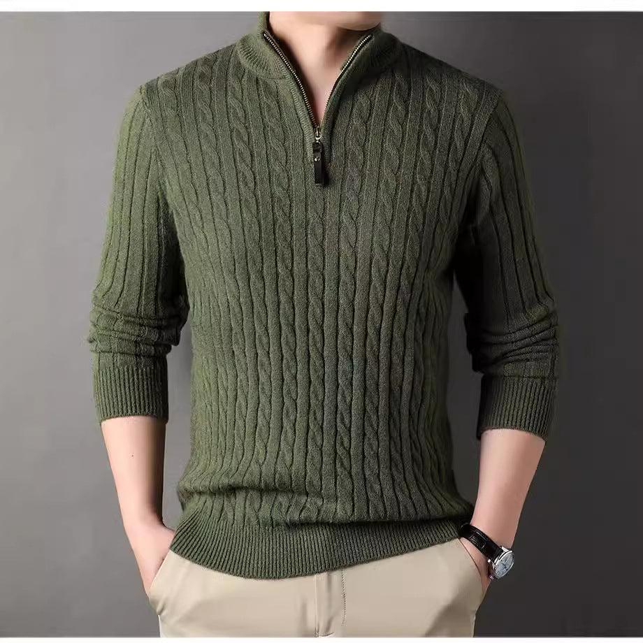 Herren Pullover mit Zipper und strukturiertem Zopfmuster Aliams