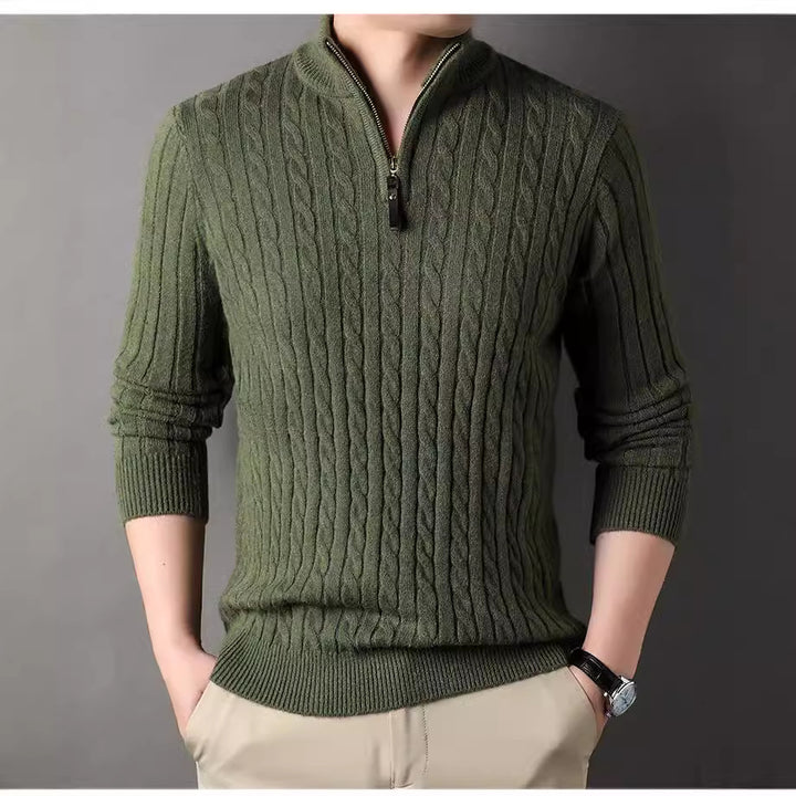 Herren Pullover mit Zipper und strukturiertem Zopfmuster Aliams