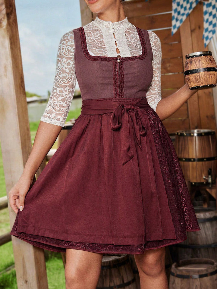 Damen Dirndlkleid mit Floralen Details und Spitzenärmel Aliams