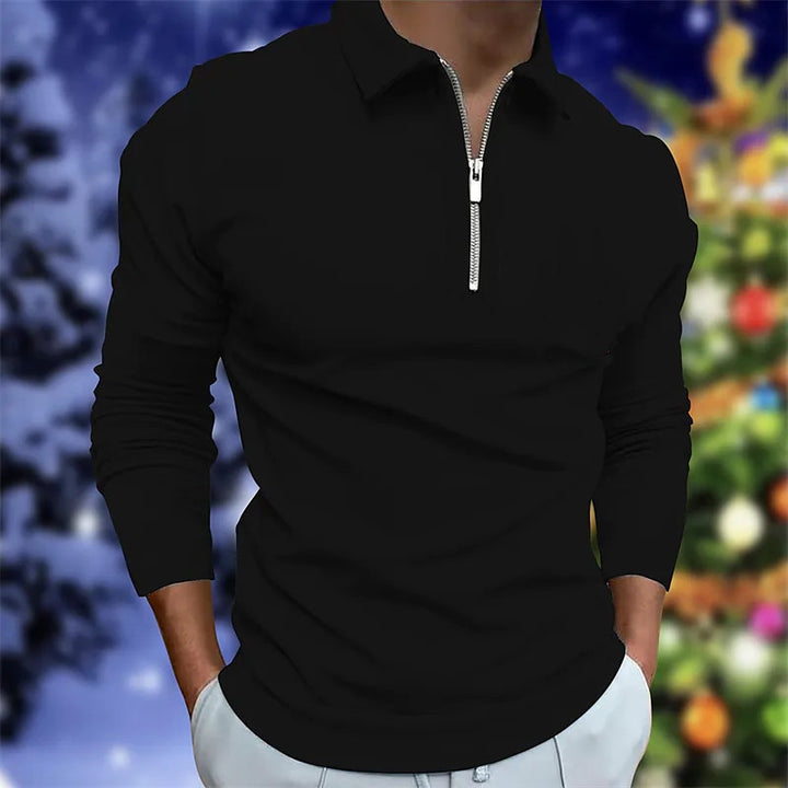Herren Langarm-Polo mit Reißverschluss Aliams