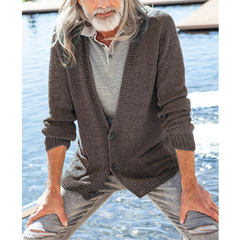 Herren eleganter Strickcardigan mit durchgehenden Knopfdetails und aufgesetzten Taschen Aliams