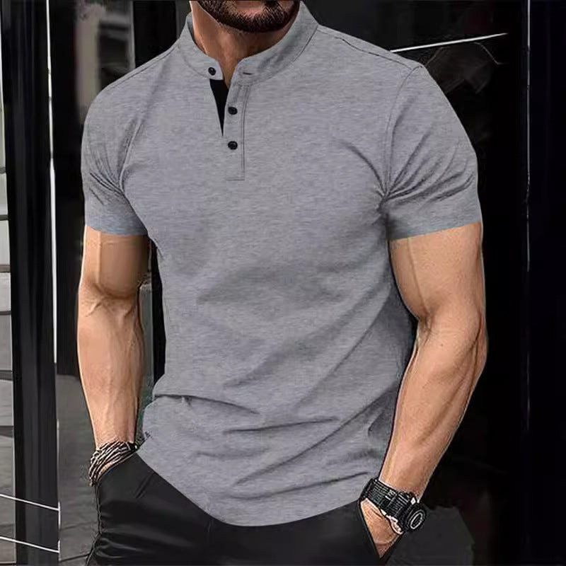 Herren stilvolles Kurzarmhemd mit modernem Stehkragen und dekorativen Knöpfen Aliams