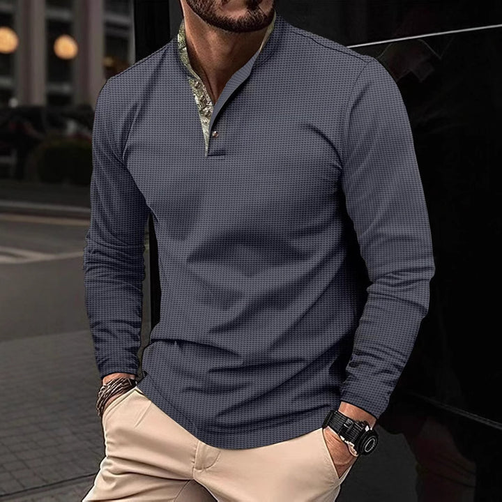 Herren elegantes Langarmshirt mit modischem Kragen und strukturiertem Design Aliams