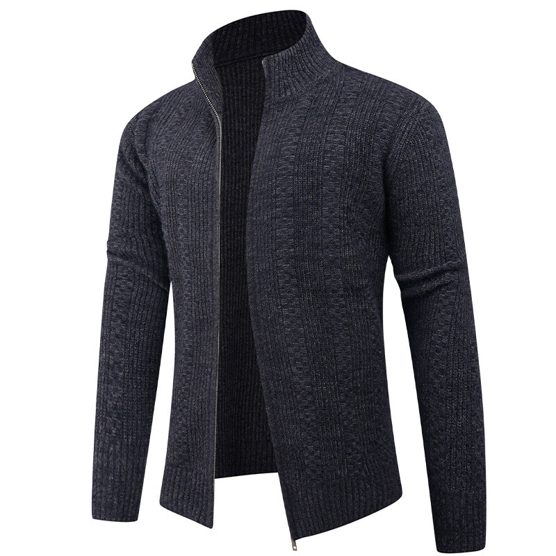 Herren Freizeit Strickjacke mit hohem Kragen und modernem Zipper Aliams