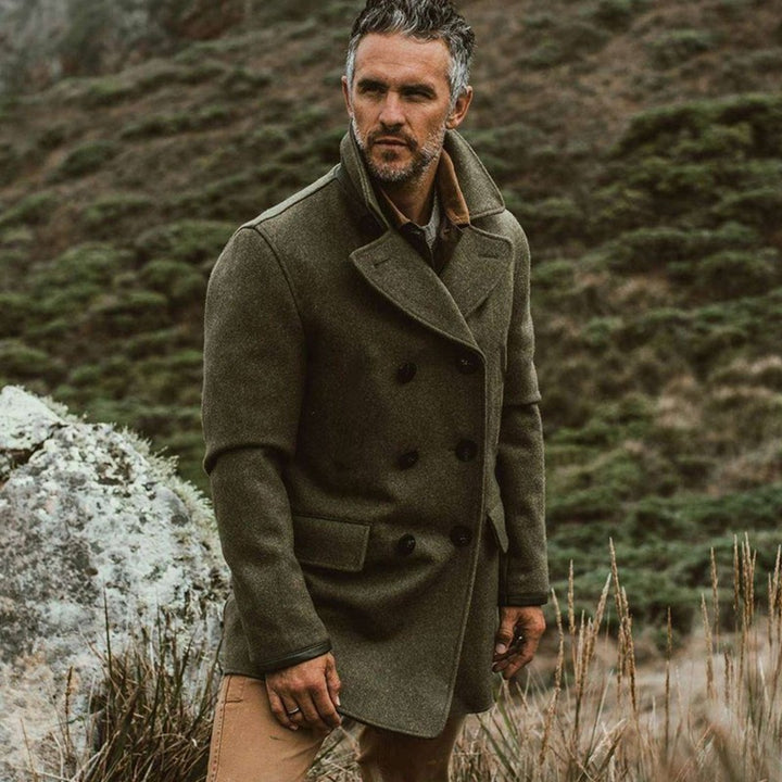 Herren eleganter Wollmantel mit doppelter Knopfleiste und weichem Innenfutter Aliams