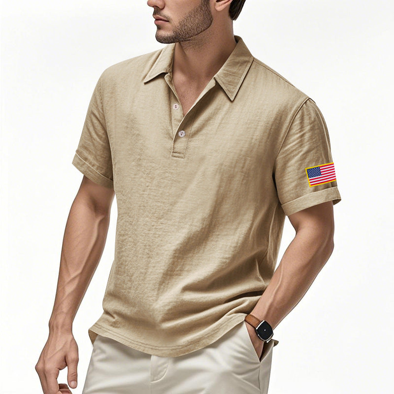 Herren Poloshirt mit modischem USA-Flaggenmotiv und strukturiertem Design Aliams