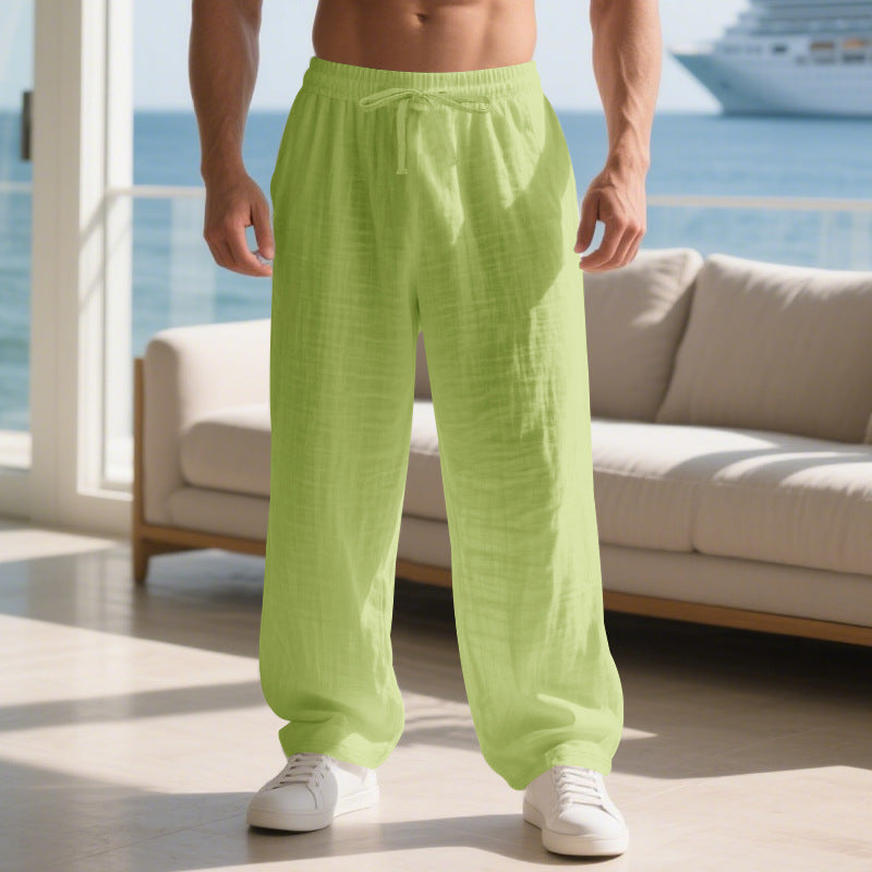 Herren entspannte Leinenhose mit elastischem Bund und lockerer Passform Aliams