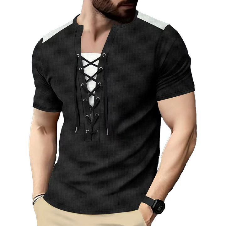 Herren Kurzarm Shirt mit sportlichem Schnürdesign Aliams