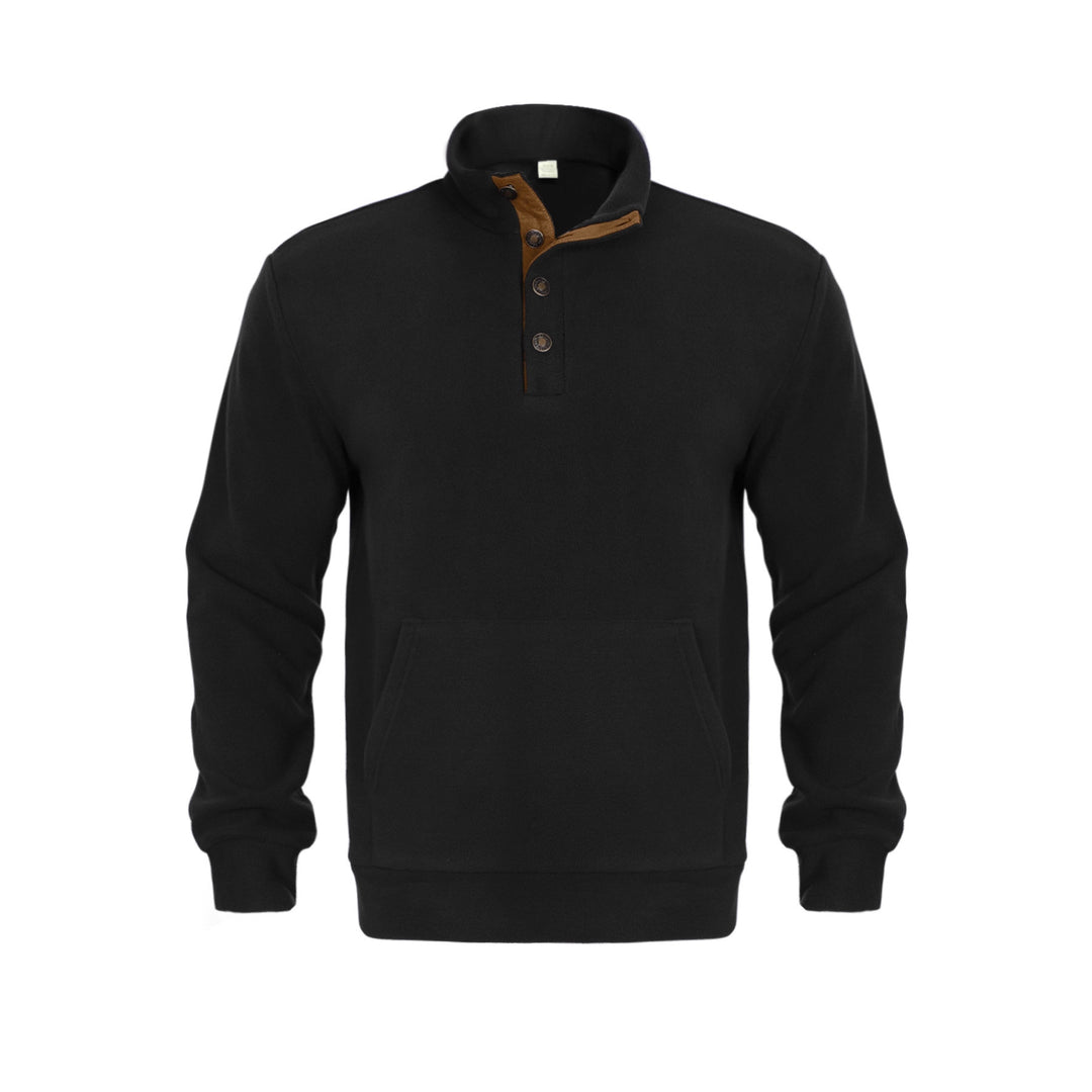 Herren Fleeceshirt mit kurzen Knöpfen und Lederapplikationen Aliams