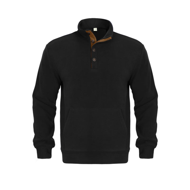 Herren Fleeceshirt mit kurzen Knöpfen und Lederapplikationen Aliams