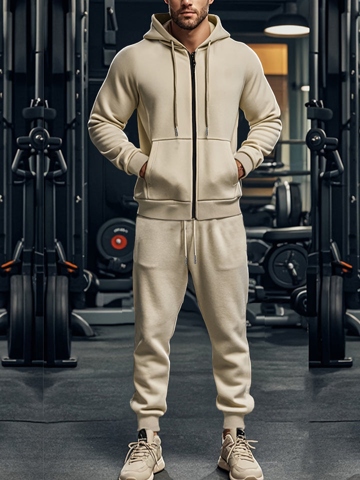 Herren sportliches Hoodie- und Jogginghose-Set mit durchgehendem Reißverschluss und elastischem Bund Aliams