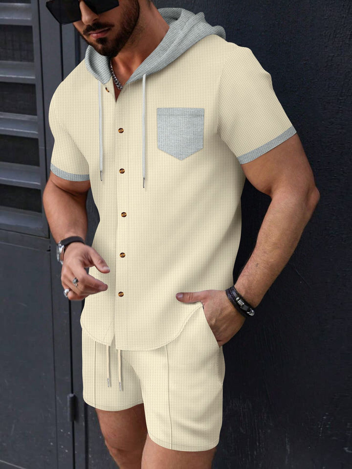 Herren Kurzarm-Set mit Kapuze und praktischen Taschen Aliams