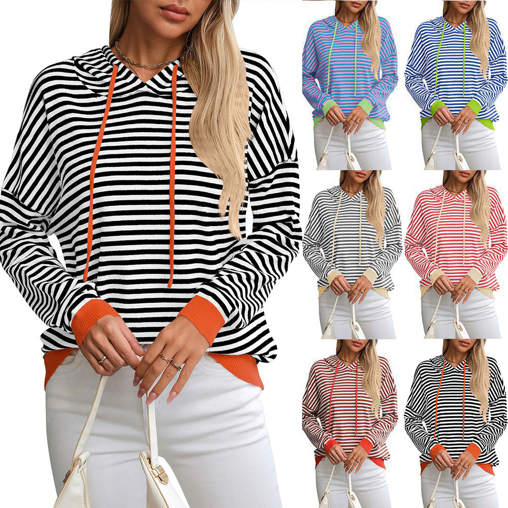 Damen Gestreifter Hoodie mit Lässigem Schnitt und Kontrastierenden Details Aliams