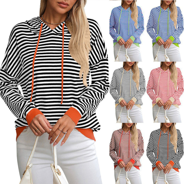 Damen Gestreifter Hoodie mit Lässigem Schnitt und Kontrastierenden Details Aliams