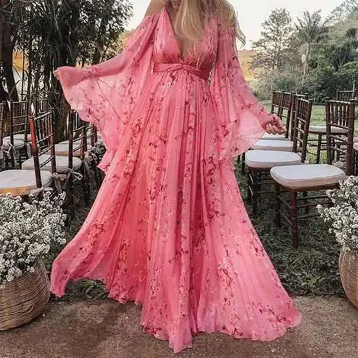 Aliams | Chiffon-Maxikleid mit V-Ausschnitt und Blumenmuster
