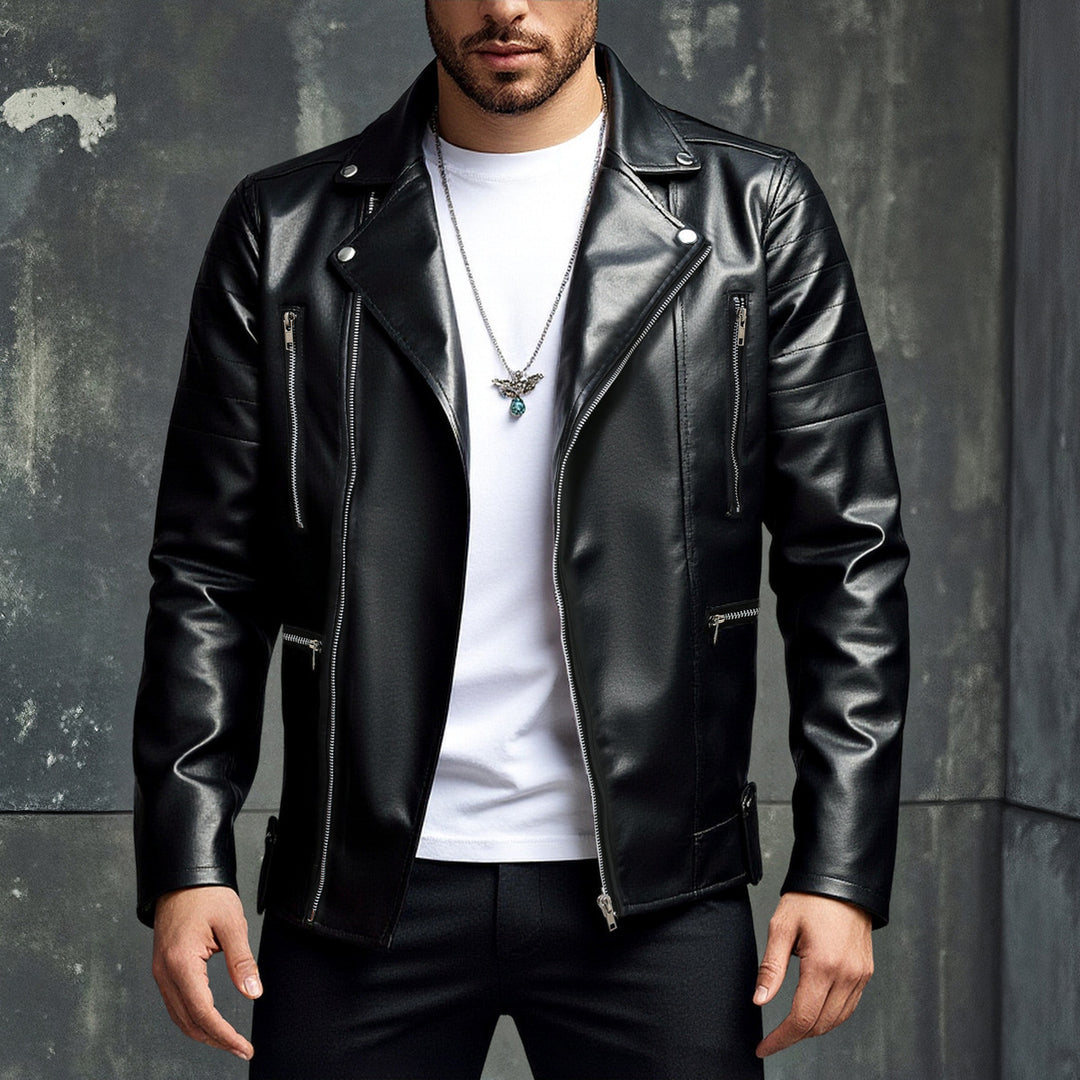 Herren Bikerjacke aus hochwertigem Kunstleder mit asymmetrischem Reißverschluss und modischen Details Aliams