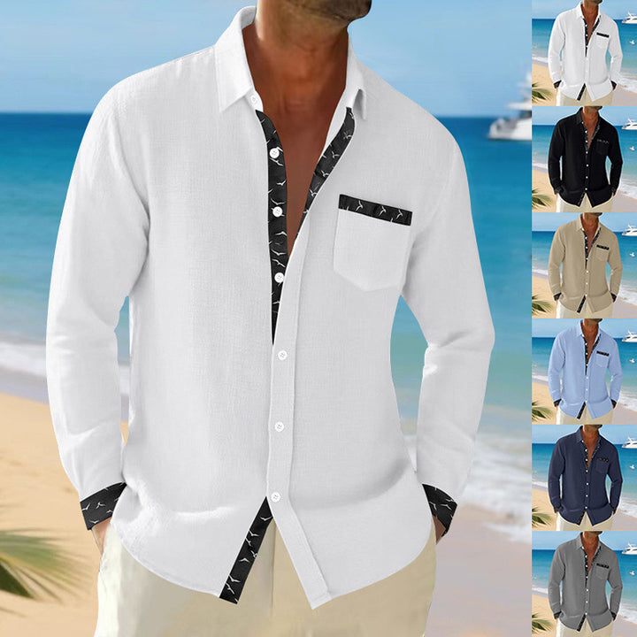 Herren Elegantes Langarmhemd mit Kontrastdetails und Brusttasche Aliams