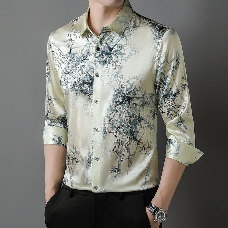 Herren Seidenhemd mit kunstvollem Bambusdruck Aliams