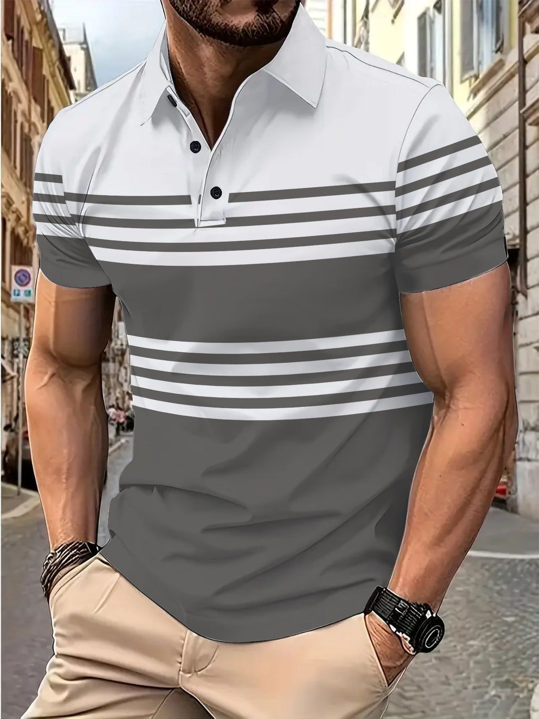 Herren Poloshirt mit modernen Streifen und hochwertigen Materialien Aliams