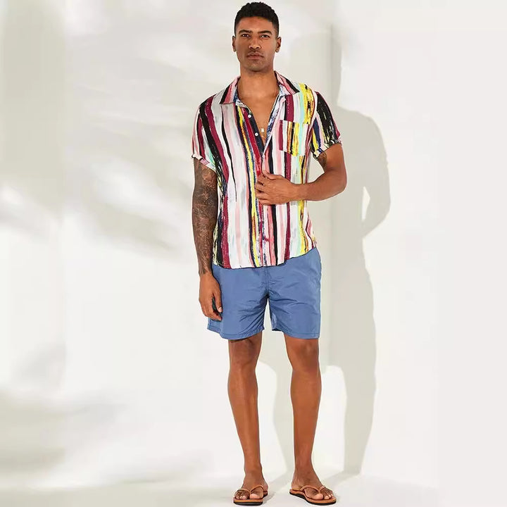 Damen Kurzarmhemd mit modernem Streifenmuster und Brusttasche Aliams