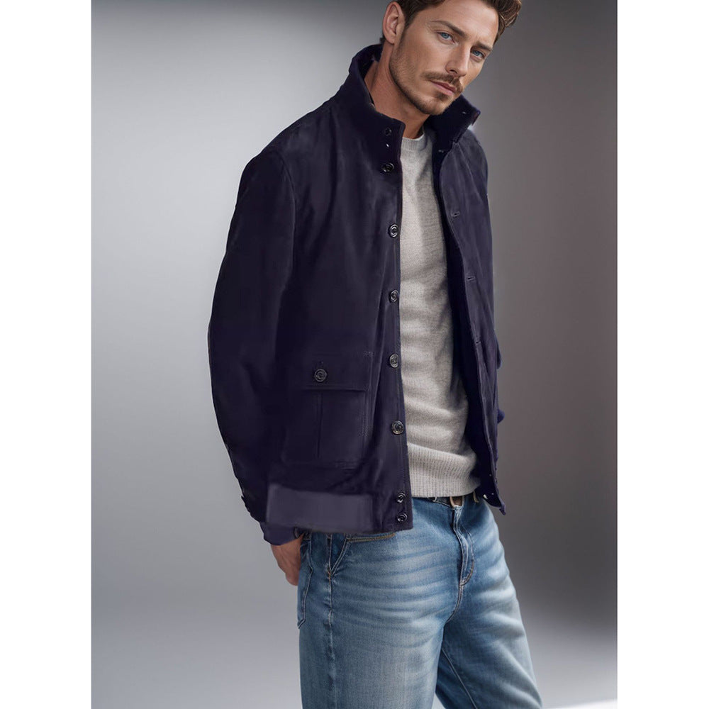 Herren funktionale Utility-Jacke mit hohem Kragen und aufgesetzten Taschen Aliams