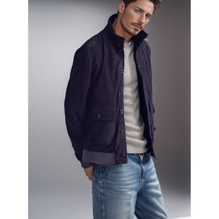Herren funktionale Utility-Jacke mit hohem Kragen und aufgesetzten Taschen Aliams