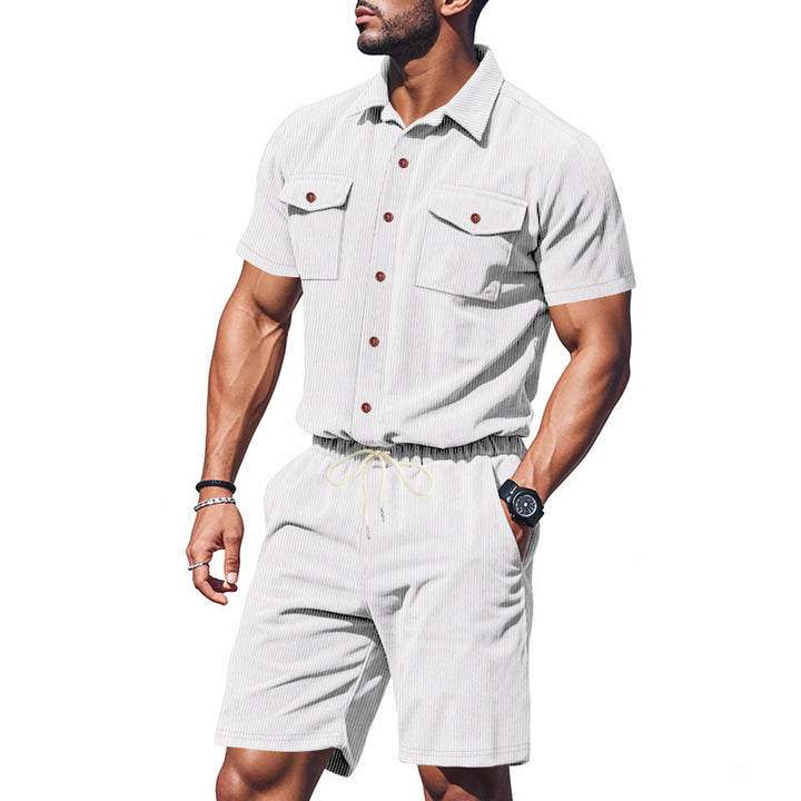 Herren Kurzarm-Hemd und Shorts Set mit praktischen Brusttaschen und elastischem Bund Aliams