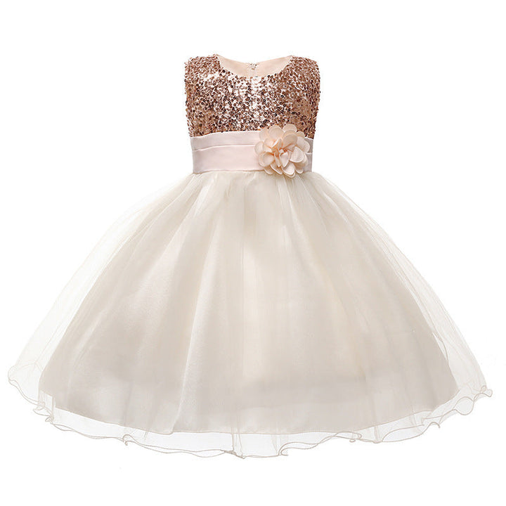 Mädchen Festliches Tüllkleid mit Glitzerndem Oberteil und Floraler Applikation Aliams