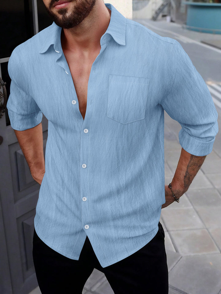 Herren Kurzarm-Hemd mit feiner Textur und Brusttasche Aliams