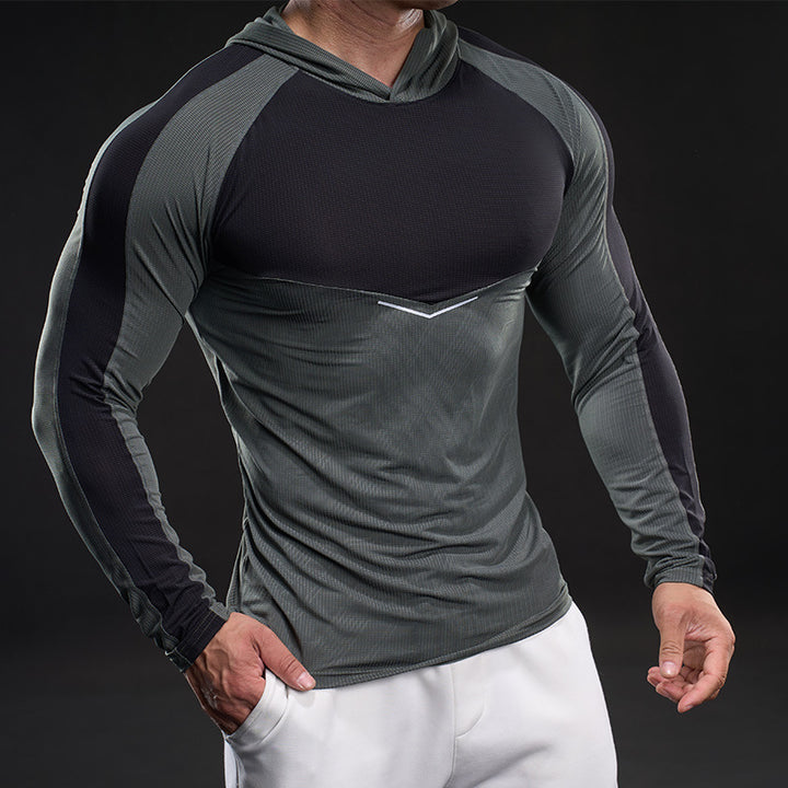 Herren sportliches Langarm-Funktionsshirt mit Kapuze und atmungsaktivem Design Aliams