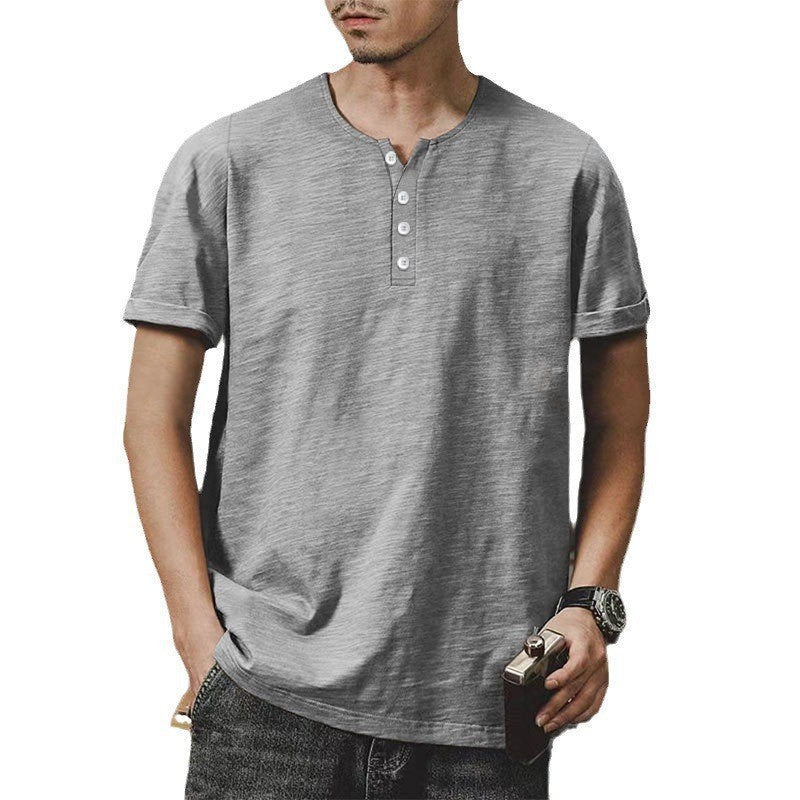 Herren hochwertiges Kurzarm-Henley-T-Shirt mit modischen Knöpfen und bequemer Passform Aliams