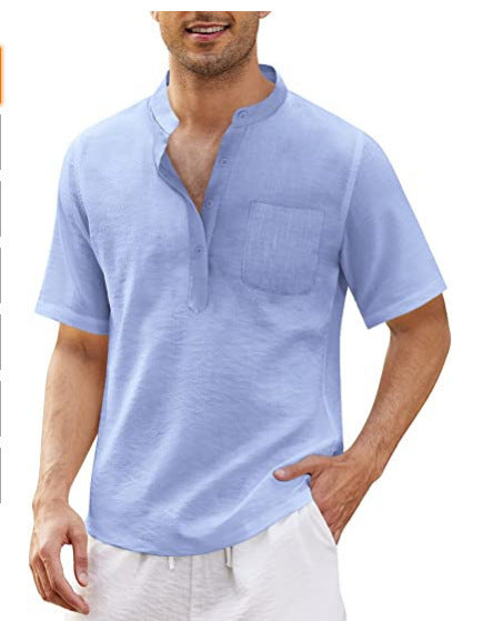 Herren hochwertiges Kurzarm-Henley-Shirt mit praktischer Brusttasche Aliams