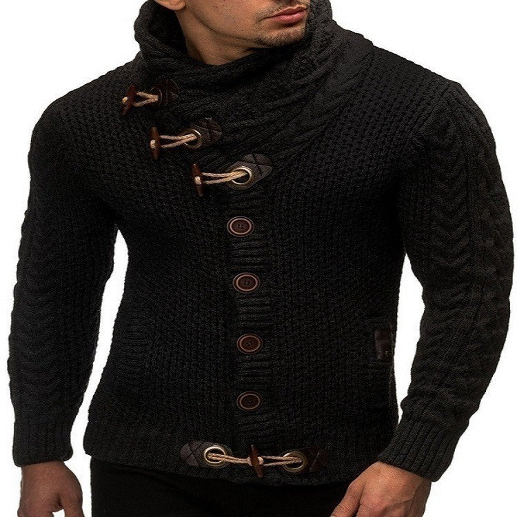 Herren Grobstrickpullover mit asymmetrischem Kragen und dekorativen Knöpfen Aliams