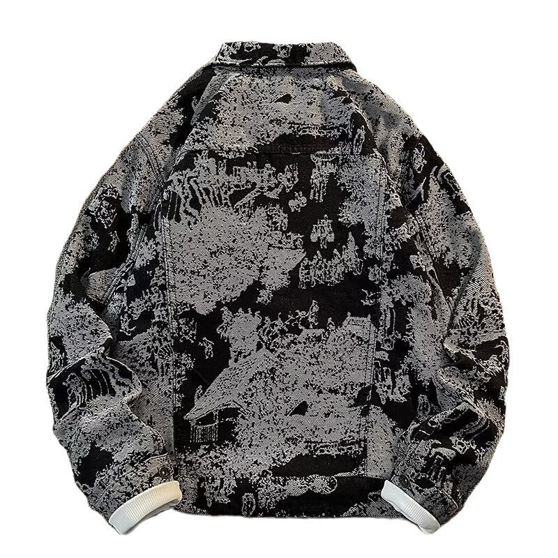 Herren Denimjacke mit kreativem Allover-Print Aliams