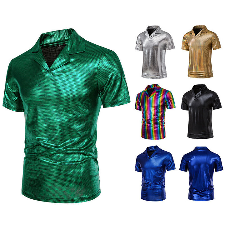 Herren glänzendes Kurzarmhemd mit modernem Design Aliams